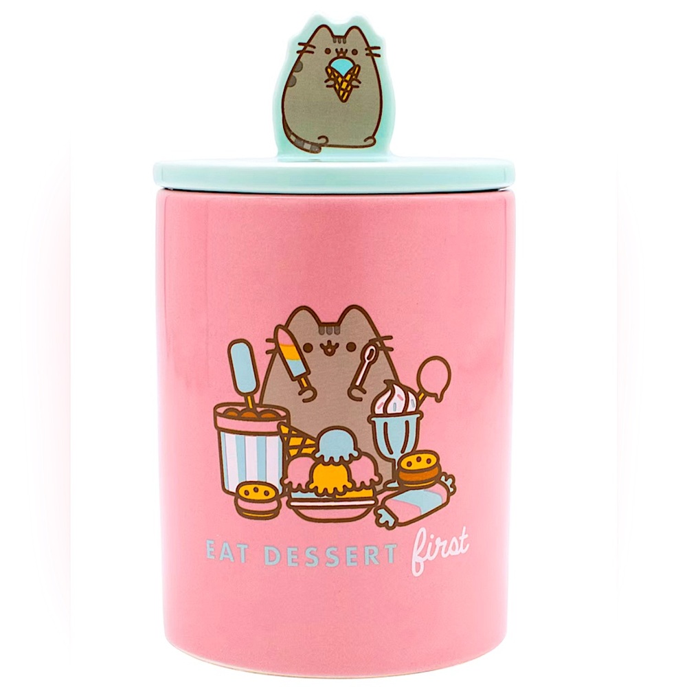 Pusheen Cat Pink Ceramic Treat Jar Canister Eat Dessert First Kawaii Kitchen NWT
